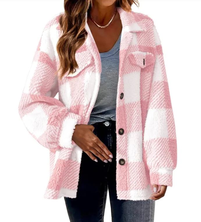 Chaqueta de cuadros plush para mujer