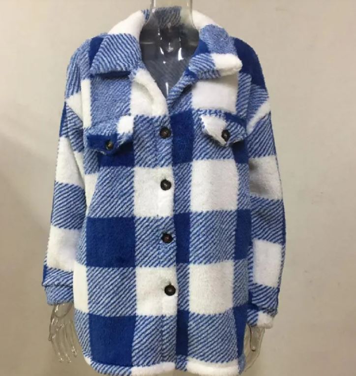 Chaqueta de cuadros plush para mujer