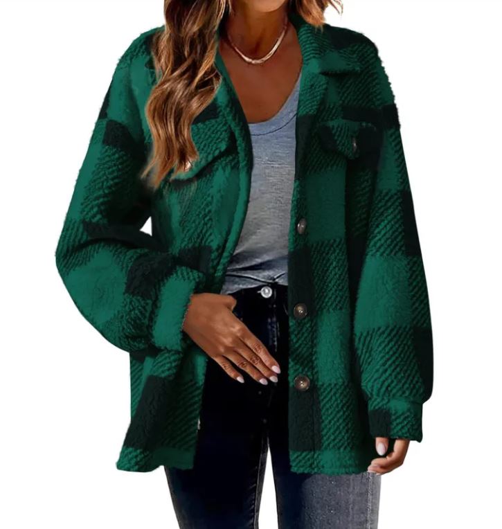 Chaqueta de cuadros plush para mujer