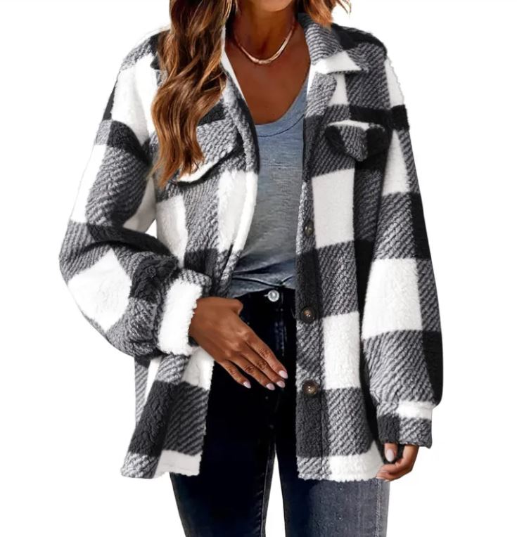 Chaqueta de cuadros plush para mujer