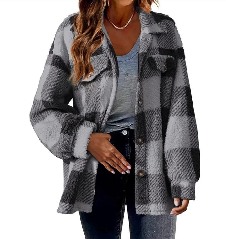 Chaqueta de cuadros plush para mujer
