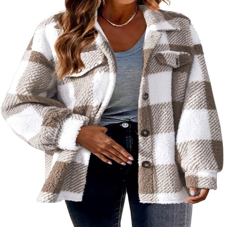 Chaqueta de cuadros plush para mujer