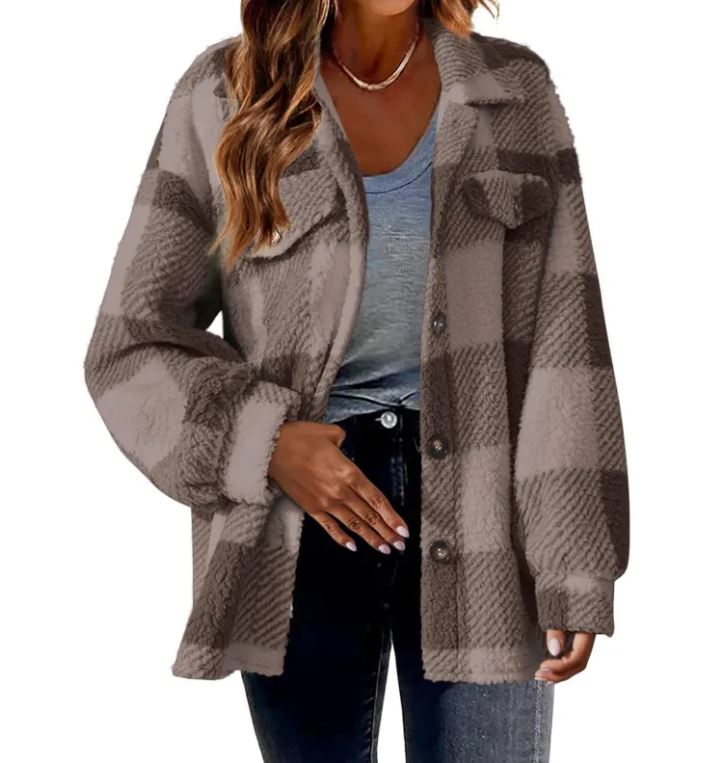 Chaqueta de cuadros plush para mujer